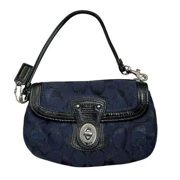 COACH Legacy Black/ Navy Blue Signature Canvas Leather Trims Wristlet #F44677 - Picture 11 of 11